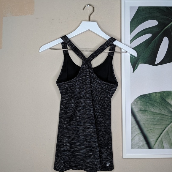Athleta Yoga Athletic Racerback Tank Workout Gray Geometric Print - Picture 3 of 6